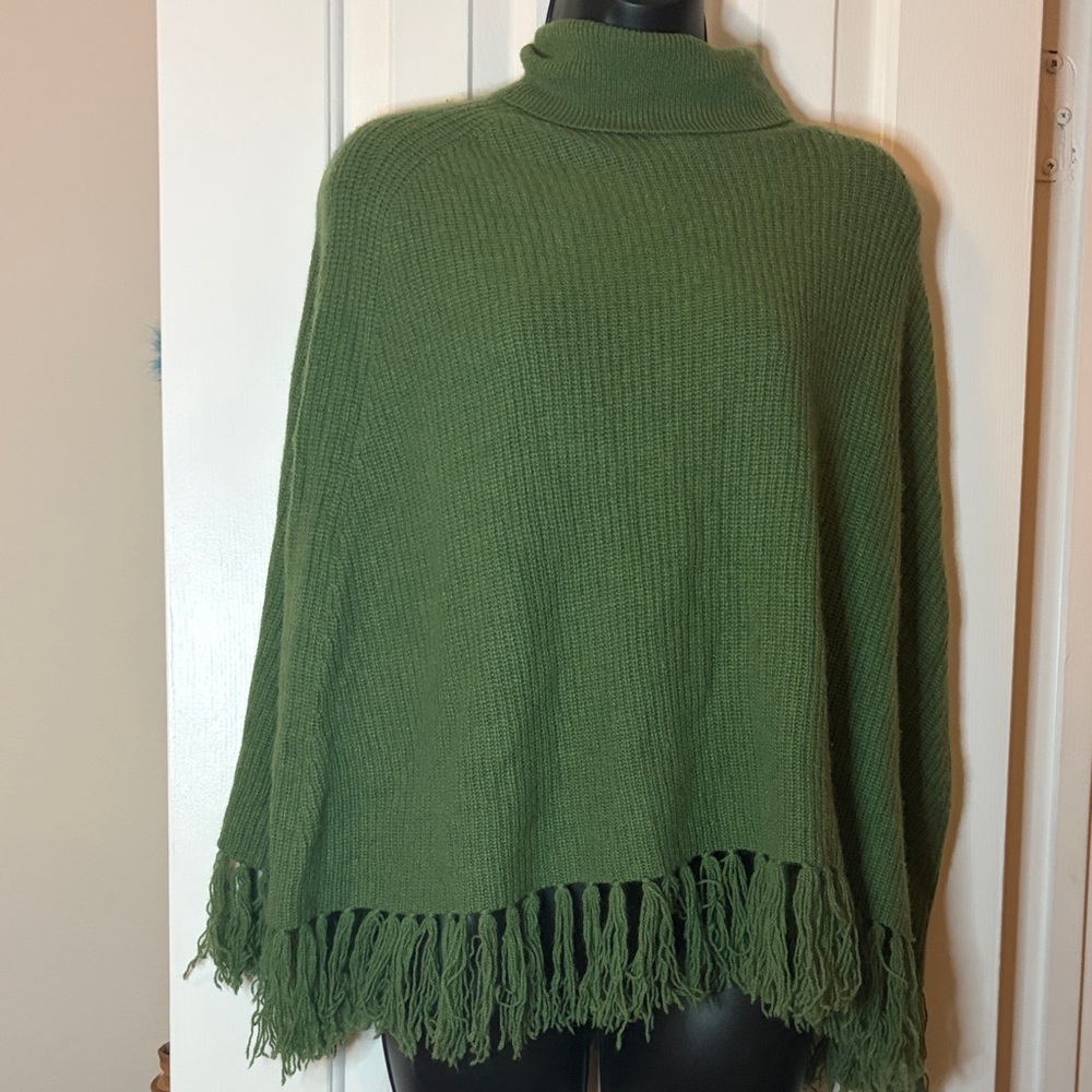 INC International Concepts Cashmere Olive Poncho with Fringe